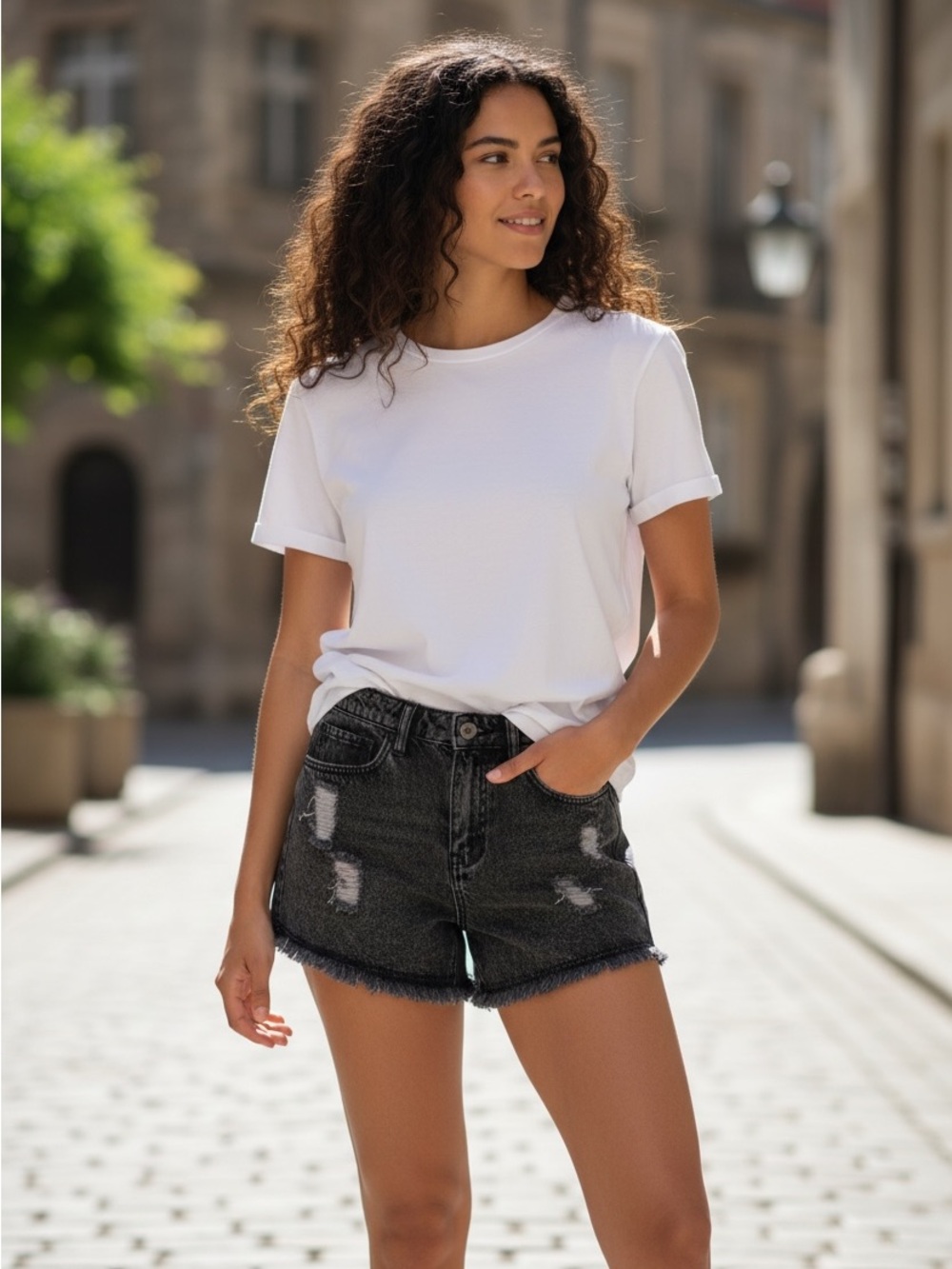Distressed Fringed Denim Shorts